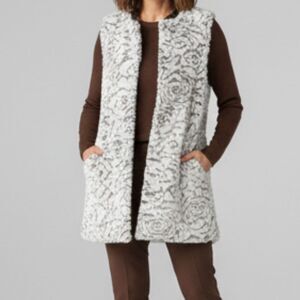 Matty M Long Faux Fur Minky Vest Women’s M/L Gray Textured Sleeveless Cozy Layer